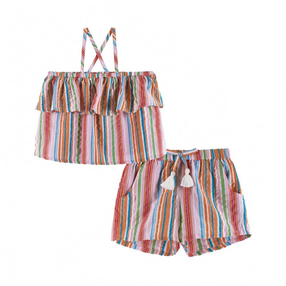 NEW ANDY & EVAN girls' woven lurex stripe tank & short set in pink ulti